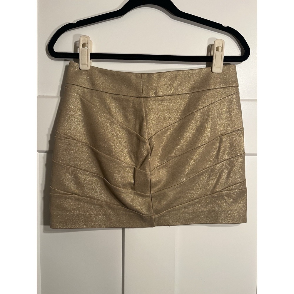 Express Women's Size 0 Gold Metallic Ruched Asymmetrical Mini Skirt Party